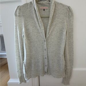 Rebecca Taylor Heathered Light Gray V-Neck Button-Front Cardigan - XS